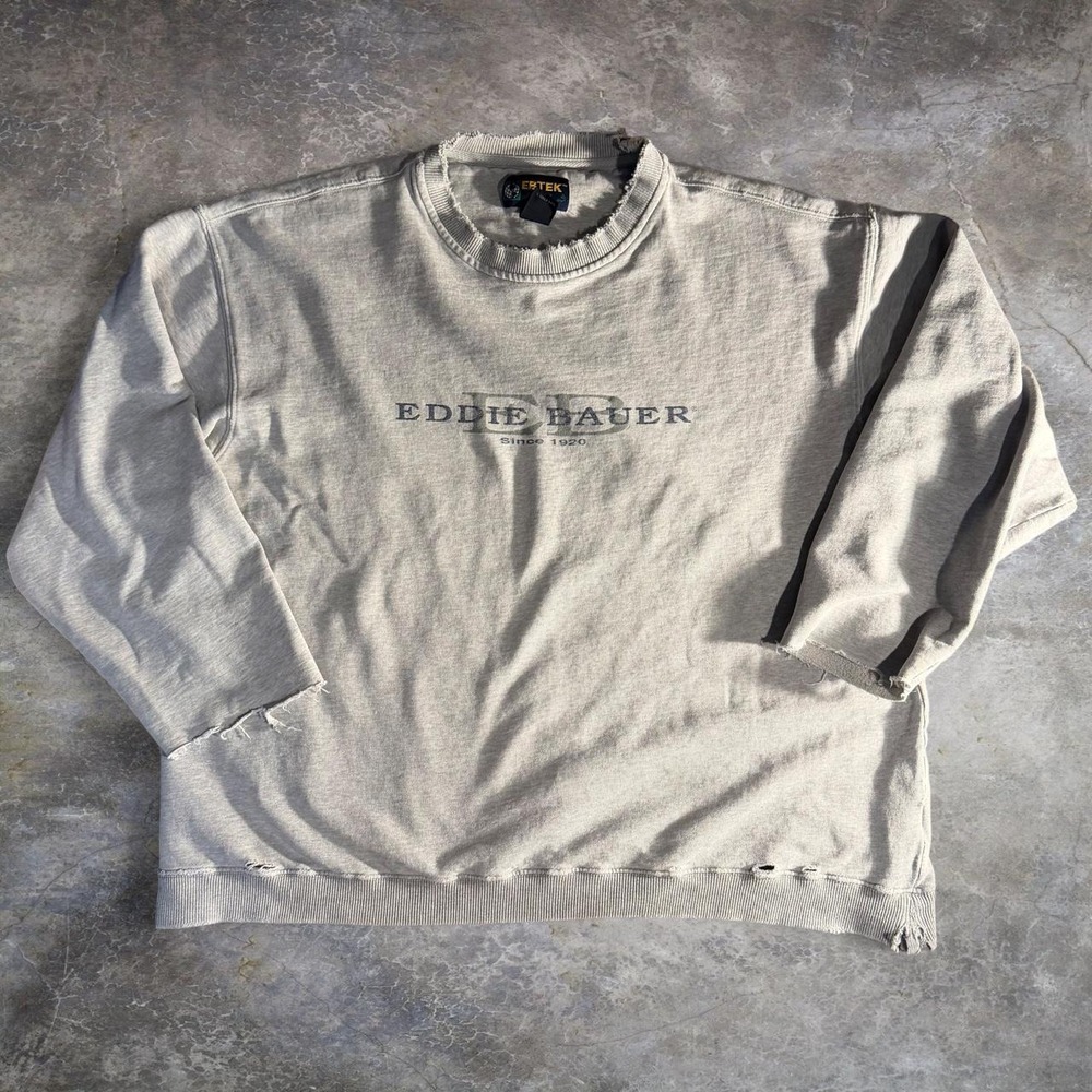 Vintage Eddie Bauer EBTek Gray Crewneck Sweatshirt XL Distressed 90s Malaysian